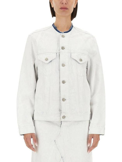 Crack Effect Collarless Denim Jacket White - MAISON MARGIELA - BALAAN 2