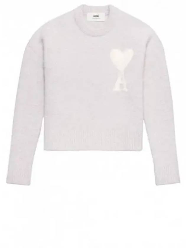 Heart Logo Intarsia Knit Top Earl Grey Ivory - AMI - BALAAN 2