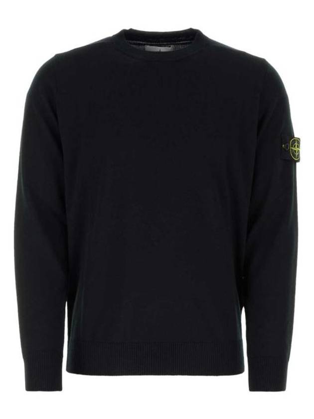 Logo Patch Crewneck Virgin Wool Knit Top Black - STONE ISLAND - BALAAN 1