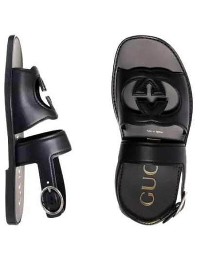 Men's Interlocking G Leather Sandals Black - GUCCI - BALAAN 2