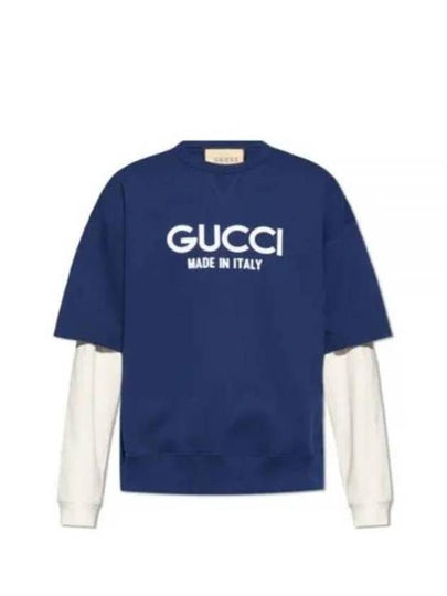 Cotton Logo Long Sleeve T-Shirt Navy - GUCCI - BALAAN 2