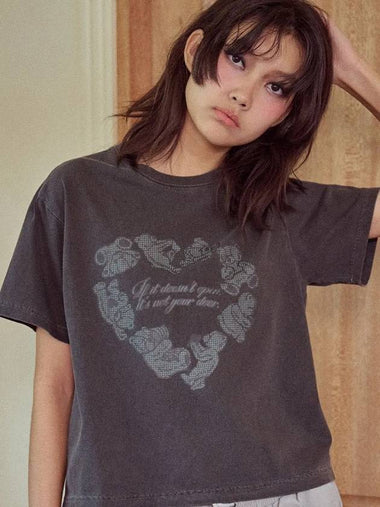 Heart Bear Pigment Cropped Short Sleeve T Shirt Smoke Black - CPGN STUDIO - BALAAN 1