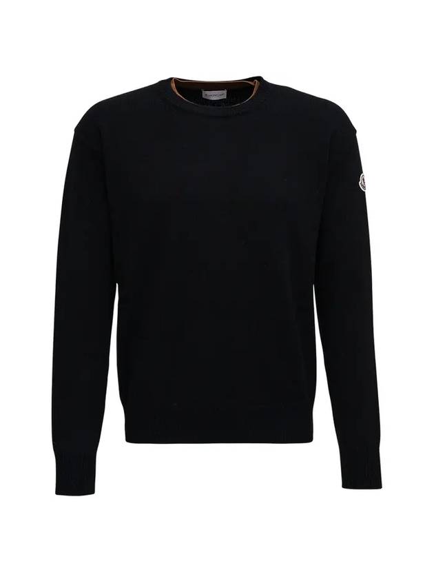 Men's Logo Patch Cashmere Knit Top Black - MONCLER - BALAAN 1