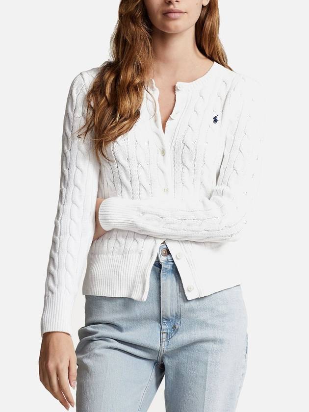 Women's Embroidered Logo Pony Cable Cardigan White - POLO RALPH LAUREN - BALAAN 3