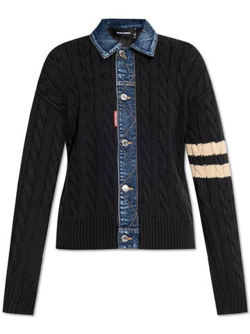 Dsquared2 Cardigan With Denim Inserts, Women's, Navy Blue - DSQUARED2 - BALAAN 1