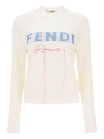 Logo Cashmere Blend Knit Top White - FENDI - BALAAN 2