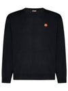 Boke Flower Wool Crew Neck Knit Top Black - KENZO - BALAAN 2