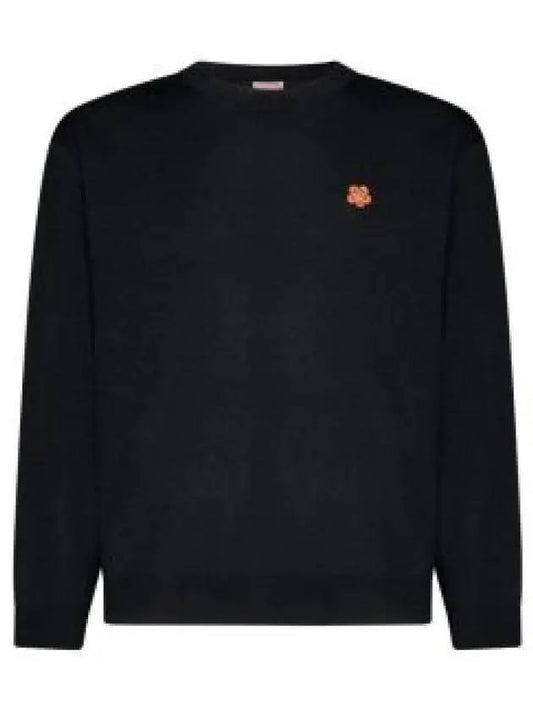 Boke Flower Wool Crew Neck Knit Top Black - KENZO - BALAAN 2