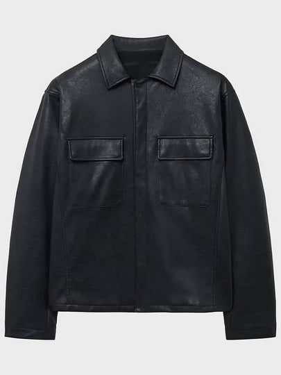 Padded leather shirt jacket black - NOIRER - BALAAN 2