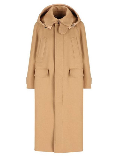 Logo embroidered hooded wool cashmere single coat camel - GUCCI - BALAAN 2