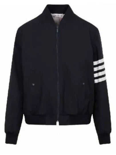 Diagonal Striped Knit Rib Blouson Bomber Jacket Navy - THOM BROWNE - BALAAN 2