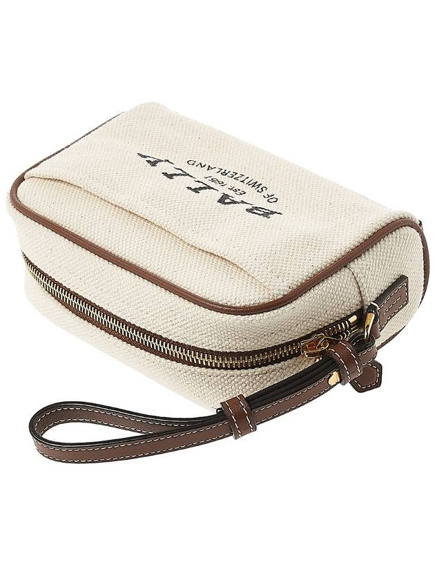 Logo Print Zipper Pouch Bag Beige - BALLY - BALAAN 5