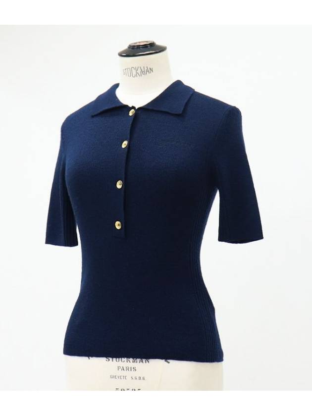 Goldplated navy shortsleeved knit - GANNI - BALAAN 6