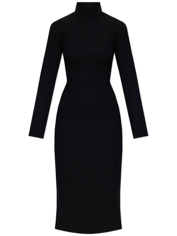 Bottega Veneta Wool Dress With Stand-up Collar, Women's, Black - BOTTEGA VENETA - BALAAN 1