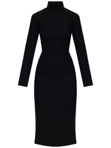 Bottega Veneta Wool Dress With Stand-up Collar, Women's, Black - BOTTEGA VENETA - BALAAN 1