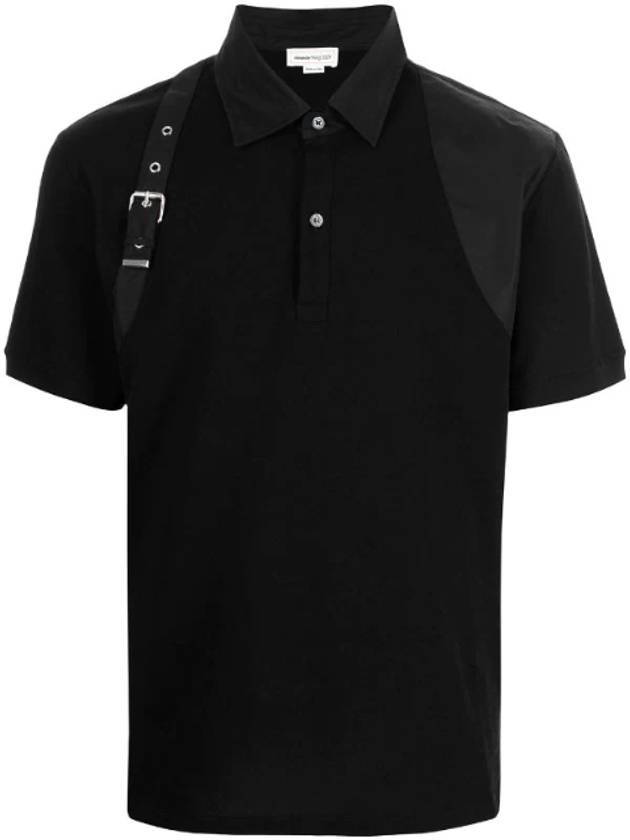 Harness Detail Polo Shirt Black - ALEXANDER MCQUEEN - BALAAN 1