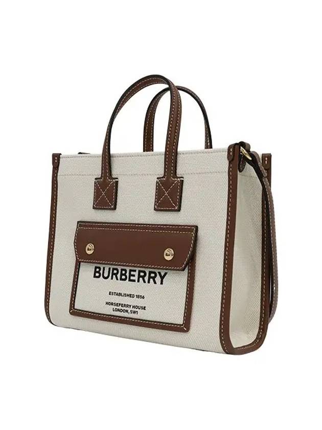 Mini Two-Tone Canvas and Leather Freya Tote Bag Natural Tan - BURBERRY - BALAAN 4