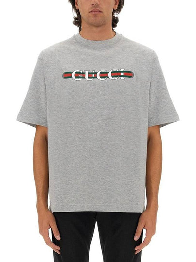 Logo print crew neck short sleeve t shirt gray - GUCCI - BALAAN 2