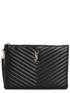 Gold Monogram Cassandre Matelasse Tablet Clutch Bag in Quilted Leather Black - SAINT LAURENT - BALAAN 2