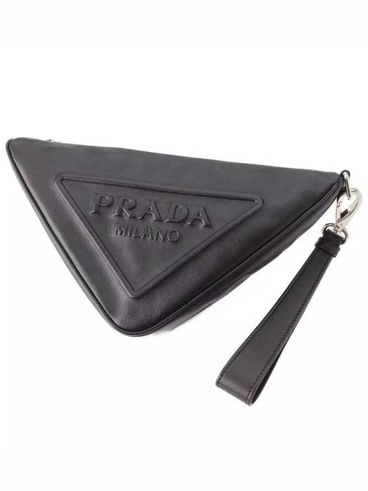 1NE039 Triangle leather black logo lettering double sided pouch bag - PRADA - BALAAN 2