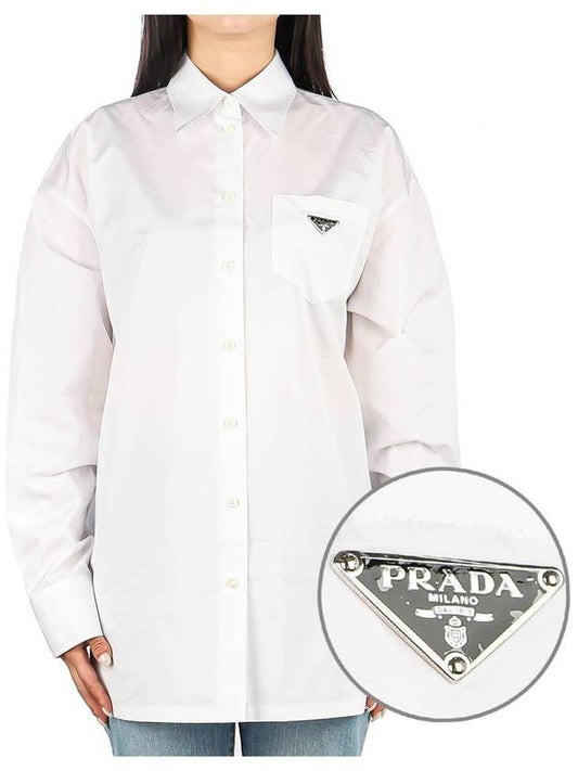Women's Triangle Logo Poplin Long Sleeve Shirt White - PRADA - BALAAN 2