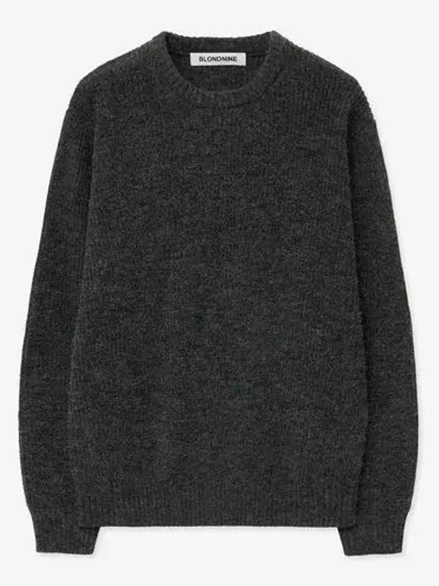 Crew neck rib knit sweater Charcoal - BLONDNINE - BALAAN 4