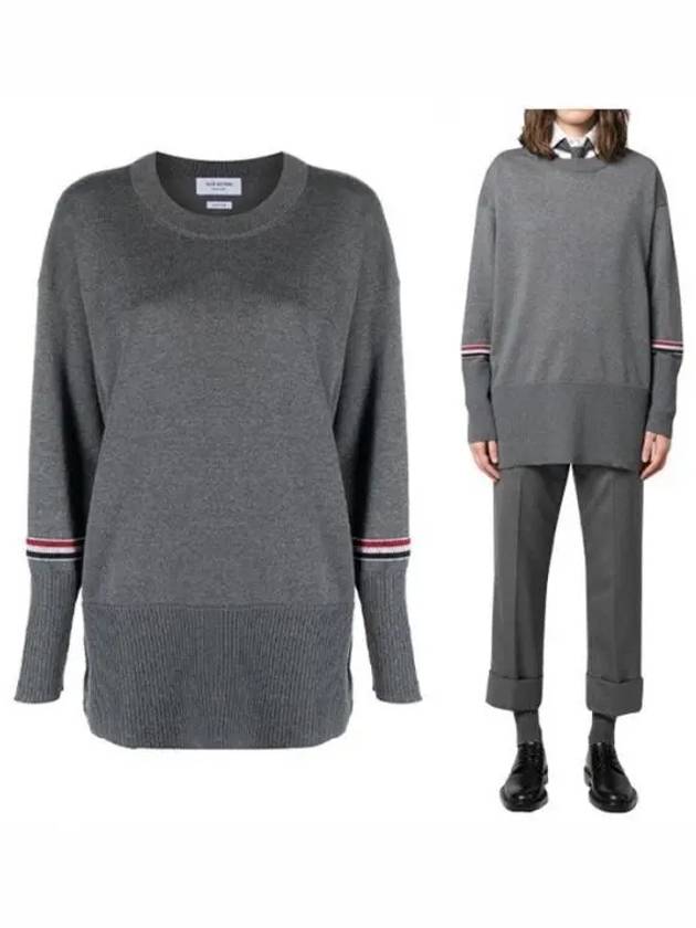 Stripe Crew Neck Jacquard Knit Top Grey - THOM BROWNE - BALAAN 2