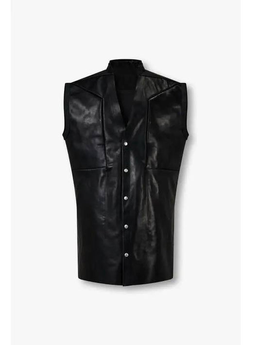 MEN V neck jumbo leather vest black - RICK OWENS - BALAAN 1