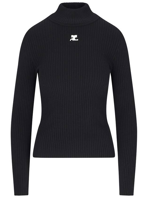 Courrèges  Logo Knit Sweater Long Sleeve Top TShirt Black PERMPU022FI0001 - COURREGES - BALAAN 1