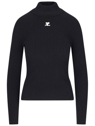 Courrèges  Logo Knit Sweater Long Sleeve Top TShirt Black PERMPU022FI0001 - COURREGES - BALAAN 1