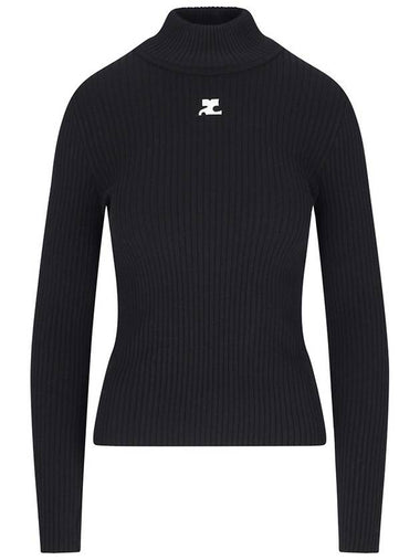 Courrèges  Logo Knit Sweater Long Sleeve Top TShirt Black PERMPU022FI0001 - COURREGES - BALAAN 1