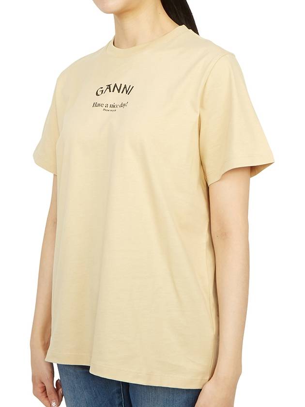 Logo Relaxed Fit Short Sleeve T-Shirt Pale Khaki - GANNI - BALAAN 5