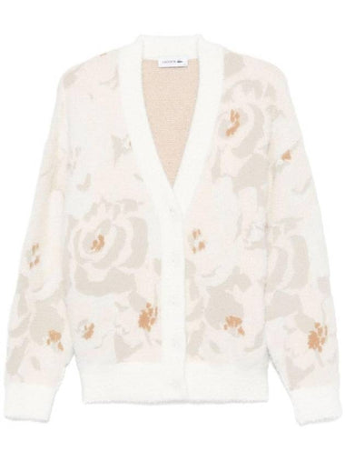 Flower Jacquard Intarsia Cardigan White - LACOSTE - BALAAN 1