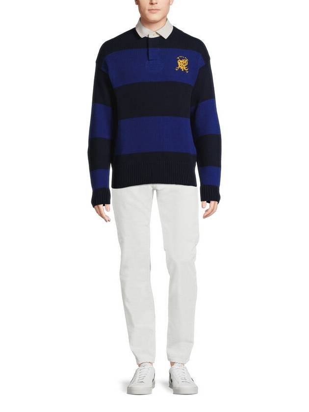 Collar Embroidered Logo Cotton Knit Top Royal Combo - POLO RALPH LAUREN - BALAAN 3