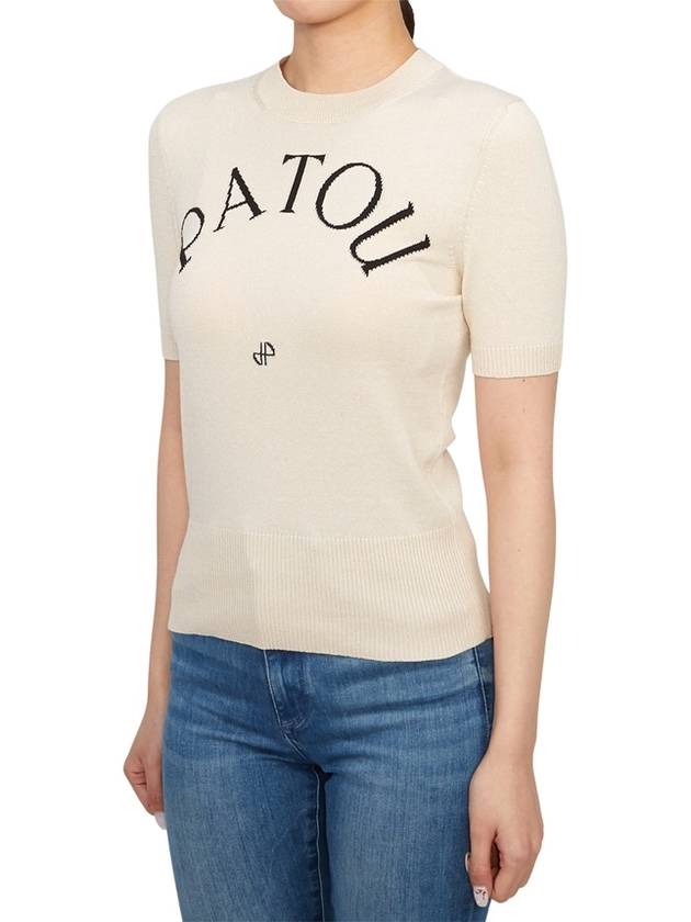 Logo Intarsia Short Sleeve Knit Top Beige - PATOU - BALAAN 5