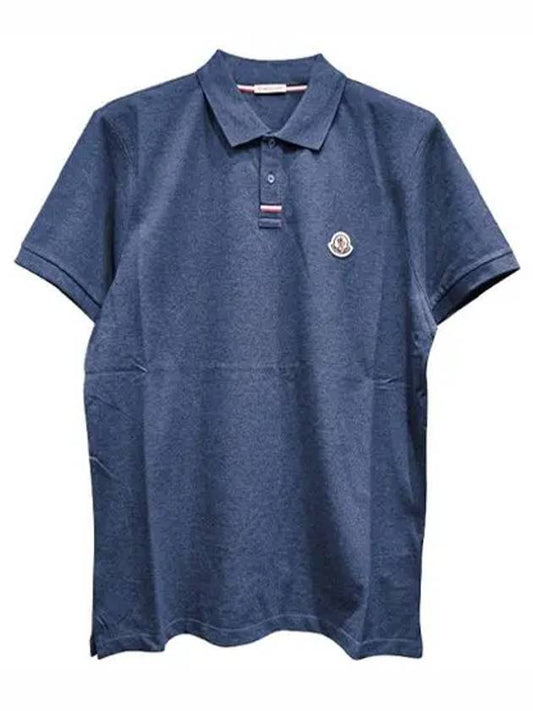 Logo Patch Short Sleeve Polo Shirt Blue - MONCLER - BALAAN 2