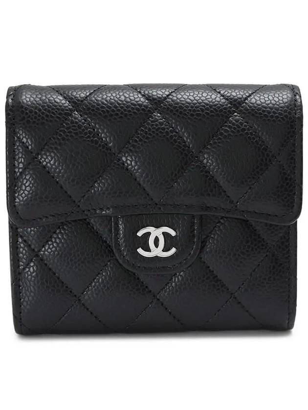 Small Classic Flap Wallet Grained Calfskin Silver Black - CHANEL - BALAAN 3