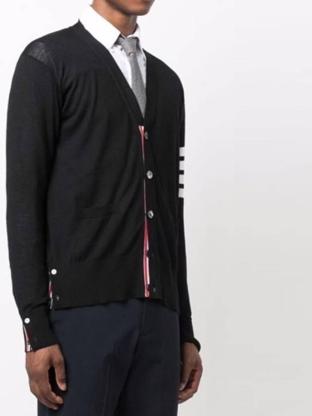 Men's Sustainable Classic Diagonal Wool Cardigan Black - THOM BROWNE - BALAAN 4