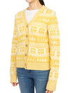 Intarsia Logo Wool V-Neck Cardigan Yellow - GANNI - BALAAN 3