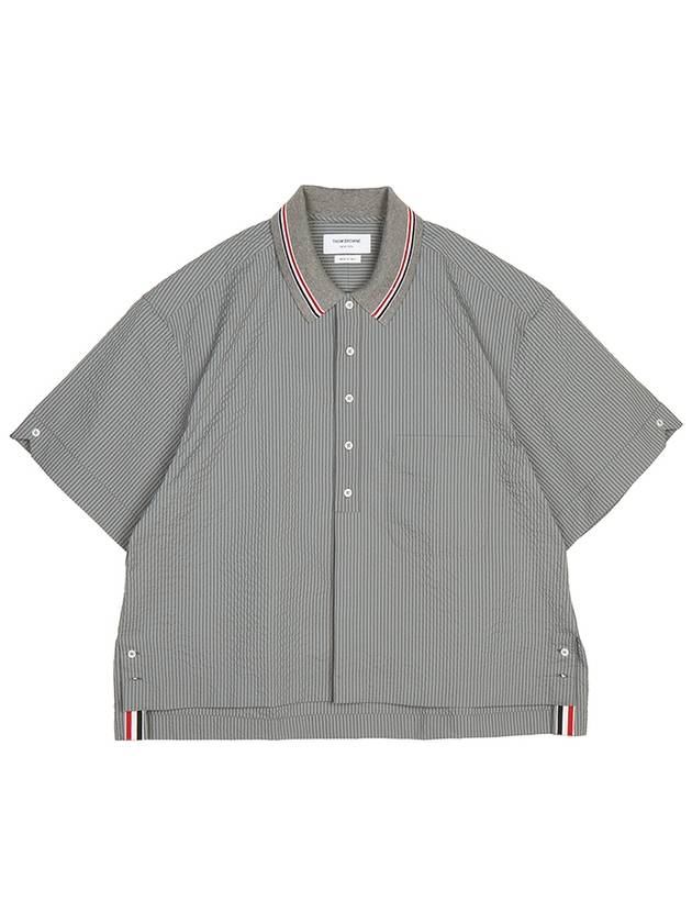 Striped Short Sleeve Shirt Grey - THOM BROWNE - BALAAN 2