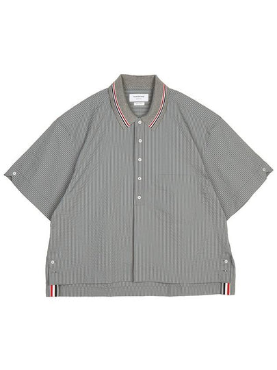 Striped Short Sleeve Shirt Grey - THOM BROWNE - BALAAN 2