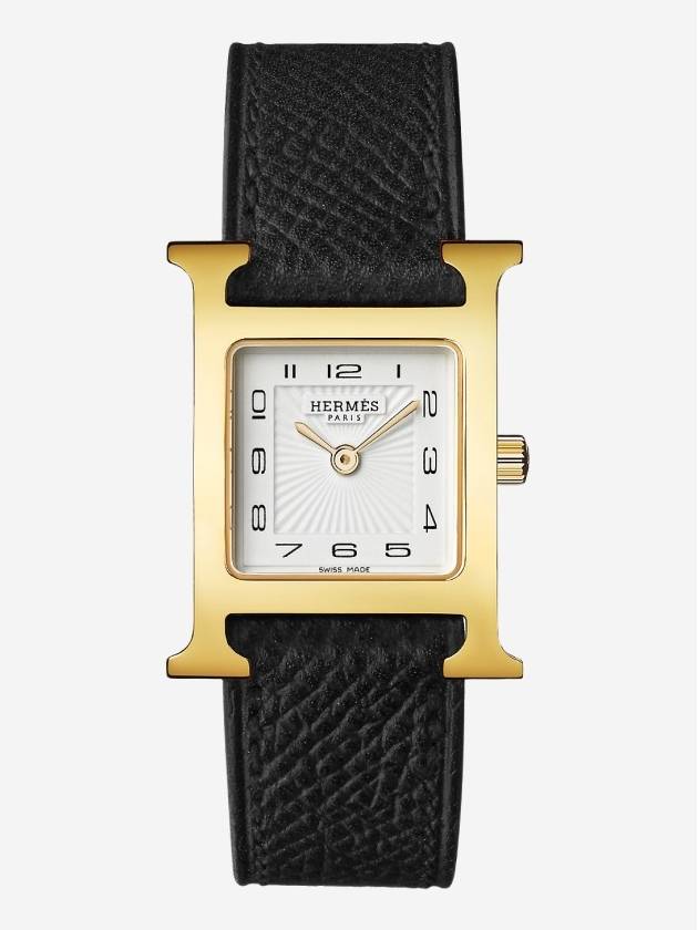 H Small Leather Watch Gold Noir - HERMES - BALAAN 2