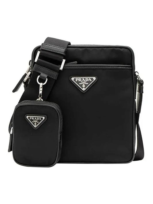 Triangle Logo Re Nylon Saffiano Leather Cross Bag Black - PRADA - BALAAN 1