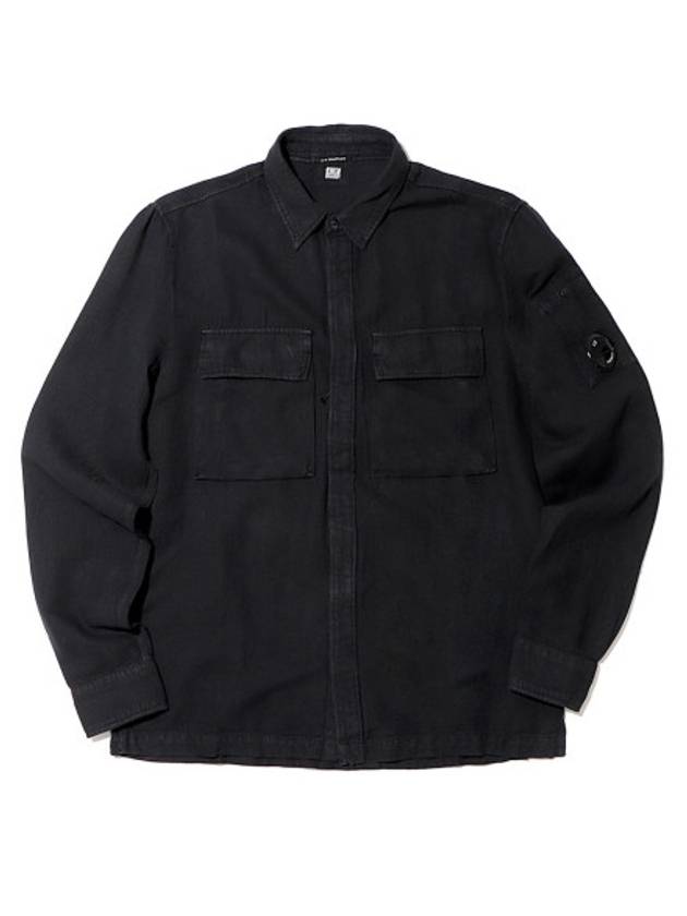 Broken Linen Cotton Long Sleeve Shirt Black - CP COMPANY - BALAAN 1