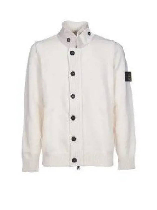 Wappen High Neck Button Up Wool Cardigan Beige - STONE ISLAND - BALAAN 2