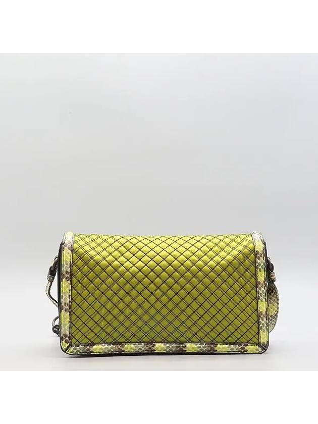 Green color intrecciato leather decorative pattern magnetic flap chain shoulder bag - BOTTEGA VENETA - BALAAN 3