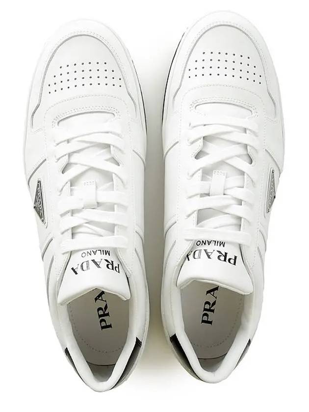 Downtown Triagle Logo Leather Low Top Sneakers White - PRADA - BALAAN 5