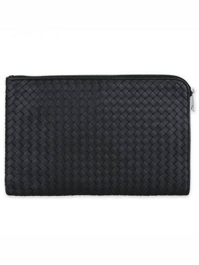 Intrecciato Weaving Zipper Clutch Bag Black - BOTTEGA VENETA - BALAAN 2