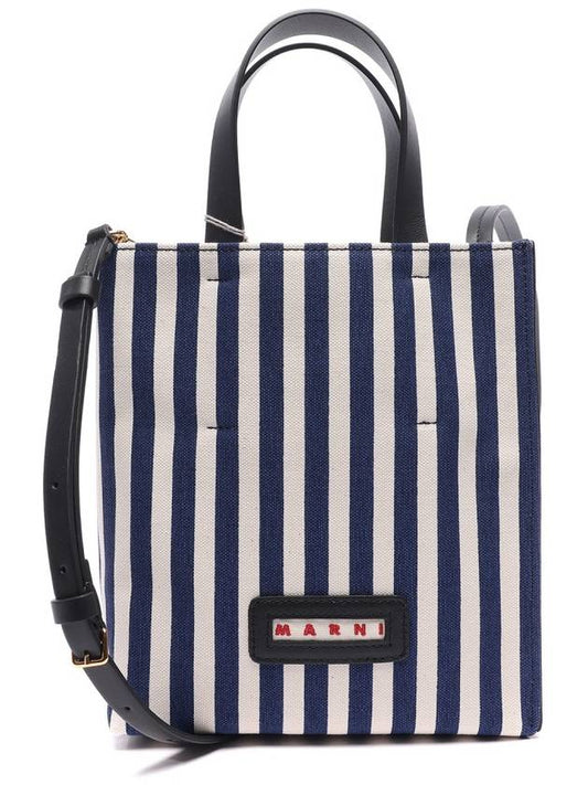 Striped Strap Tote Bag Navy - MARNI - BALAAN 2