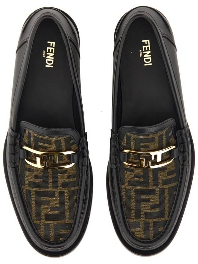 FF O Rock Fabric Leather Loafers Black Brown - FENDI - BALAAN 9